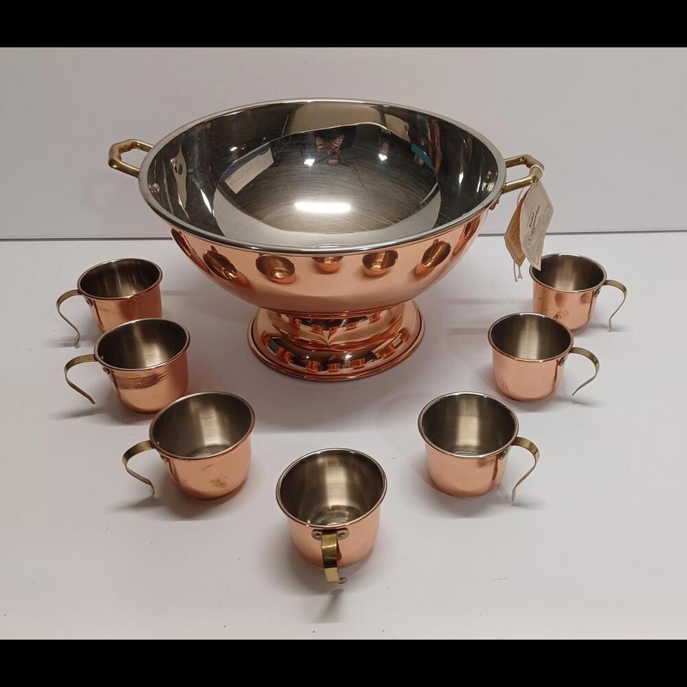 Vintage Solid Copper Punch Bowl‎ Set with 7 Mugs - Picture 5 of 6